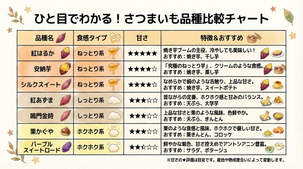 サツマイモは品種でこんなに違う