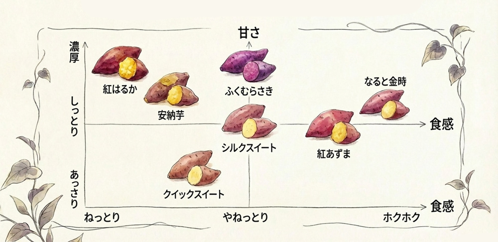 焼き芋用サツマイモ 詳細比較チャート