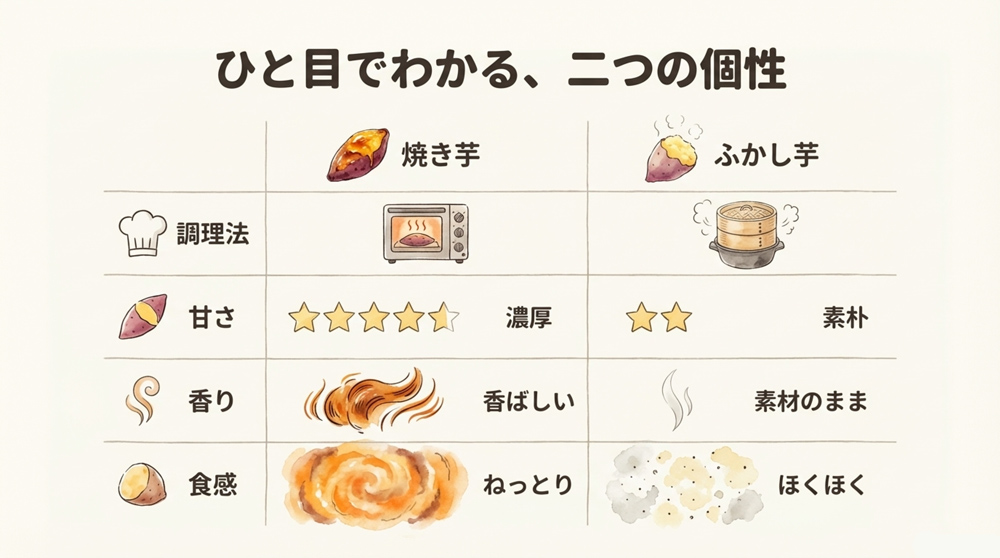 焼き芋とふかし芋の違い