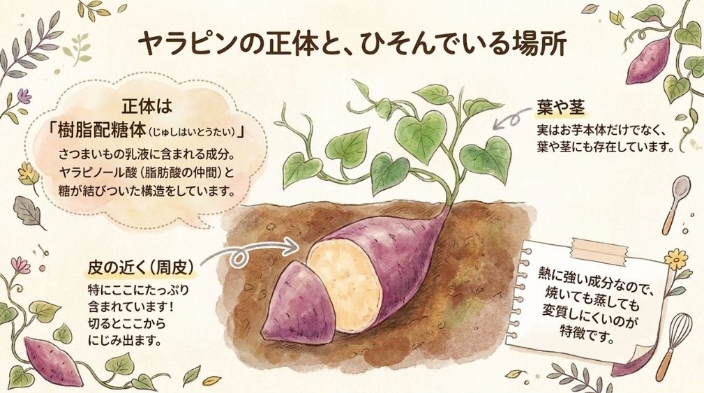 皮の近くに分布し、葉や茎にも含まれる
