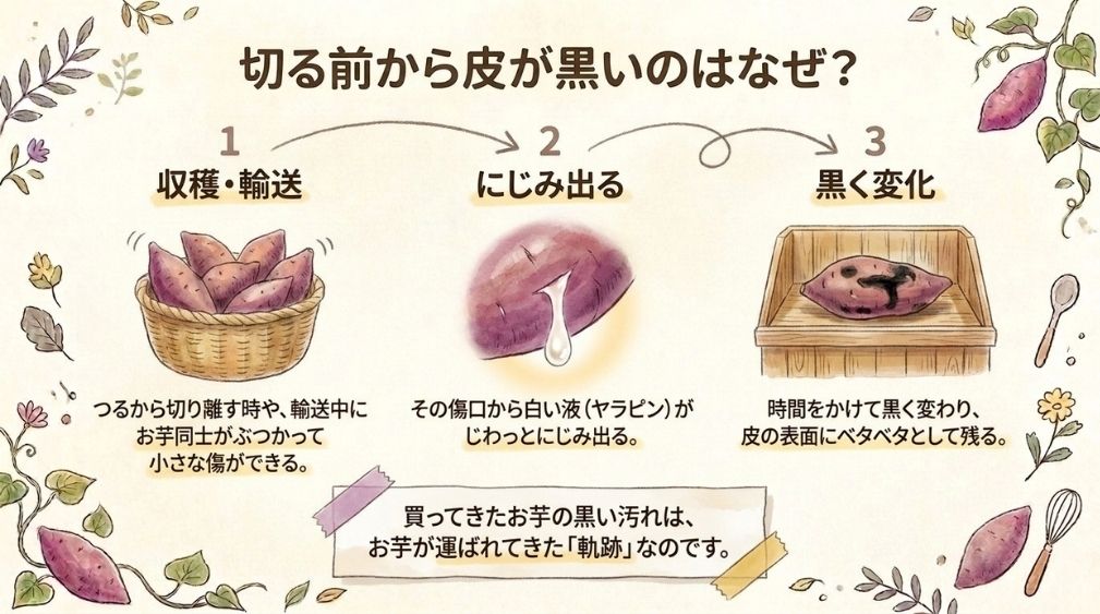 皮の表面に黒い付着物が付くのはなぜ?