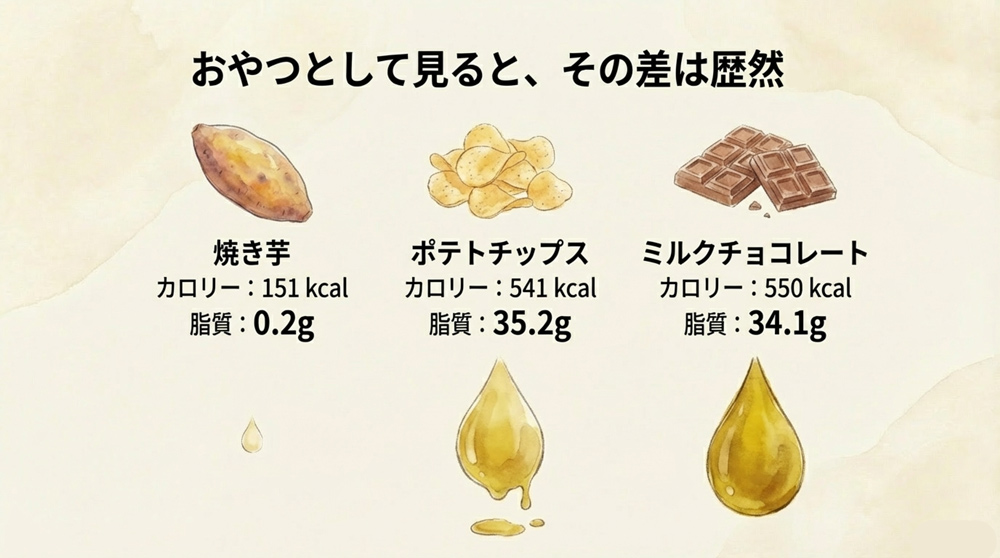 おやつ(間食)とのカロリー・脂質比較