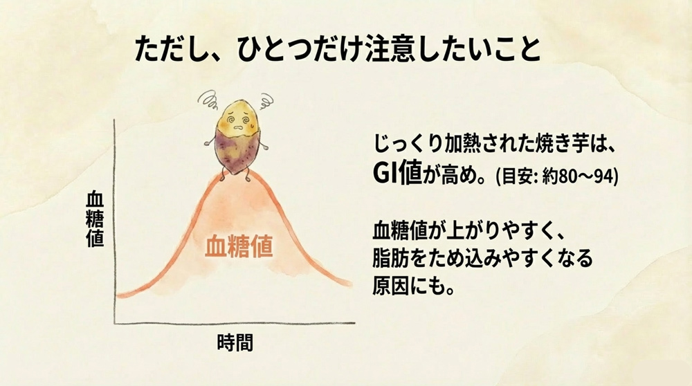 焼き芋は調理法によってはGI値(グリセミック指数)が高くなりがち