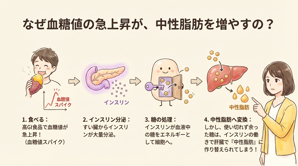 血糖値の上昇が中性脂肪を増やす