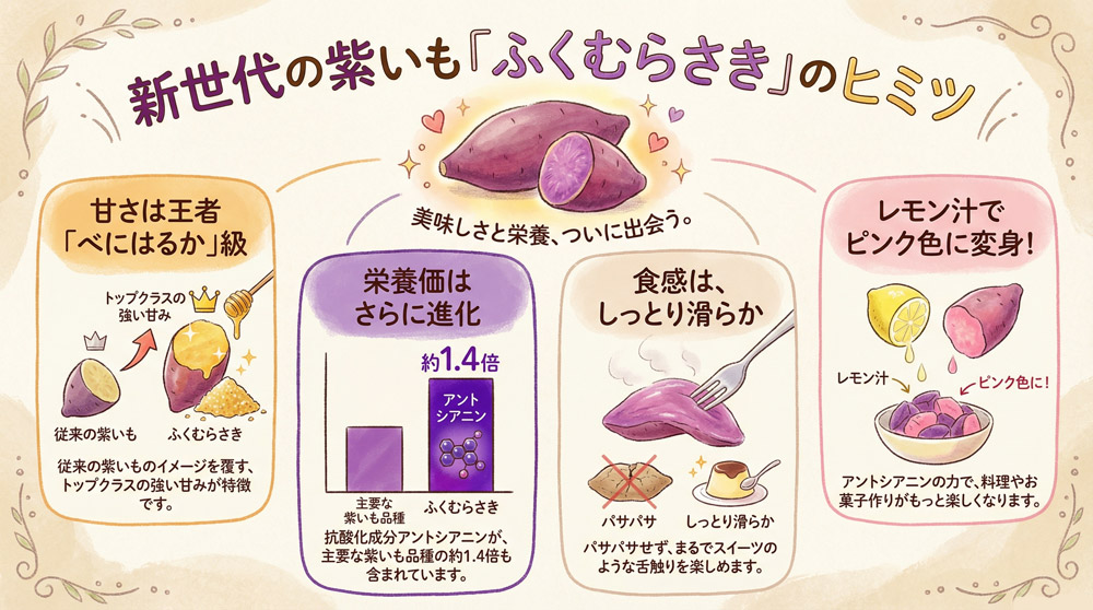 紫さつまいも「ふくむらさき」の特徴をわかりやすくご説明します