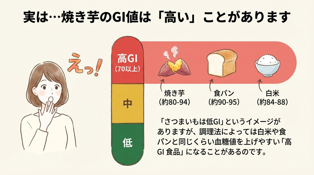 他の主食と比べても高い焼き芋のGI値