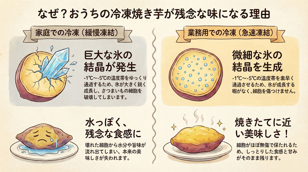 家で冷凍した焼き芋は、なぜ、まずくなるのか?