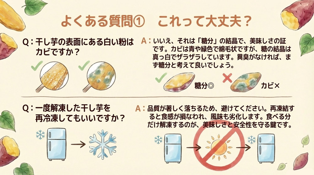 Q1: 一度解凍した干し芋を再冷凍してもいいですか?