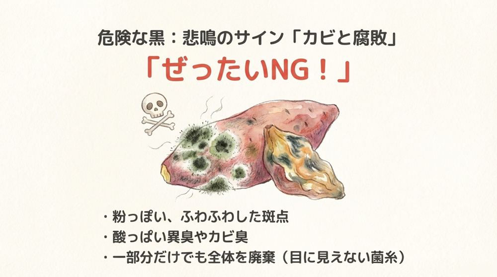 【食べてはいけない黒ずみ】黒カビと腐敗のサイン