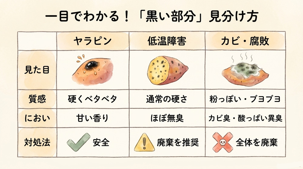 さつまいもの「黒い部分」見分け比較表