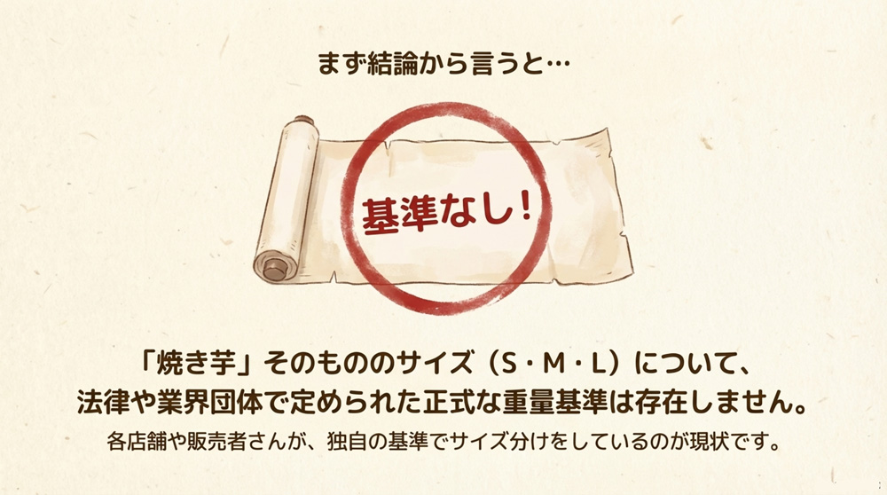 焼き芋サイズに公式の重量基準はある?