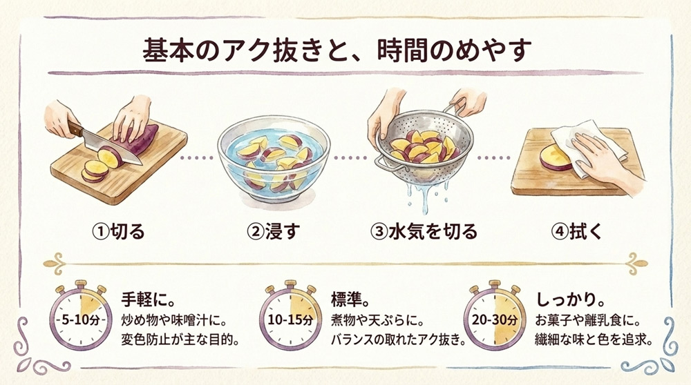 さつまいもの正しいアク抜き方法