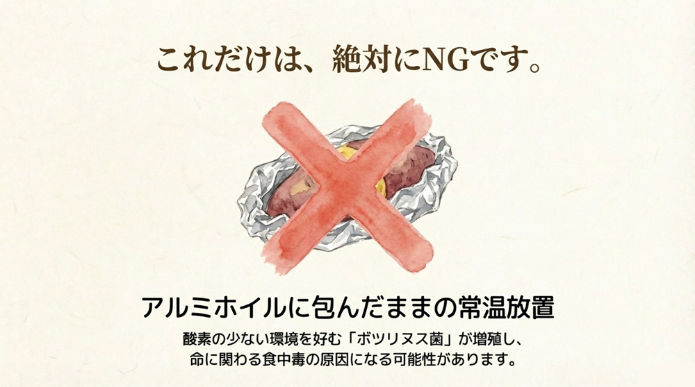 アルミホイルに包んだまま常温放置は避ける