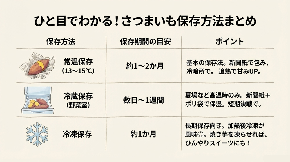 保存方法別の比較まとめ