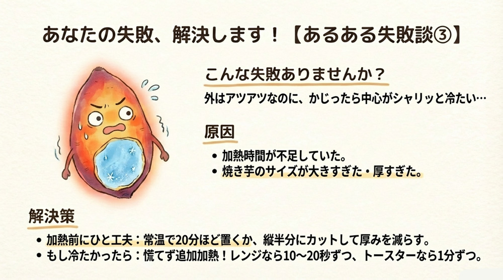 中心だけ冷たく温まりきらない