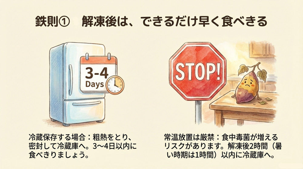 解凍後はできるだけ早く食べきるのが原則