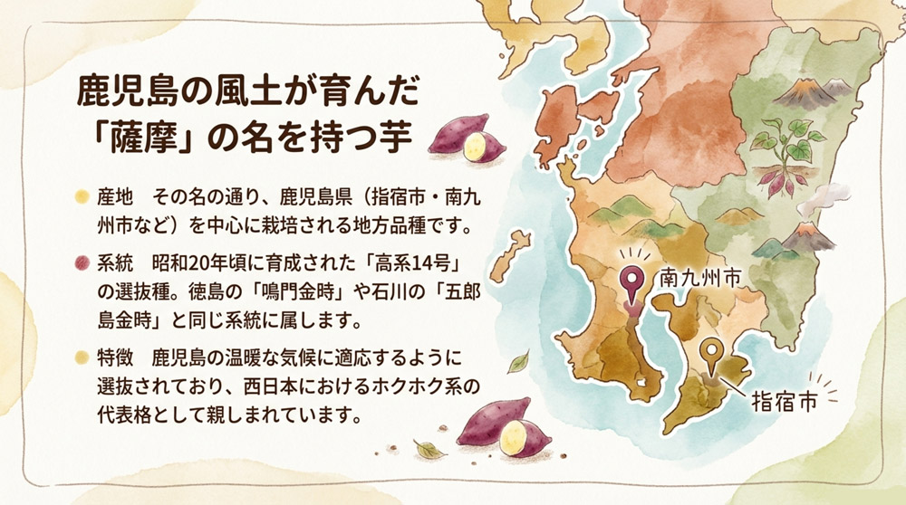 鹿児島県(指宿市・南九州市など)を中心に、青果用として広く栽培・出荷されてきた品種