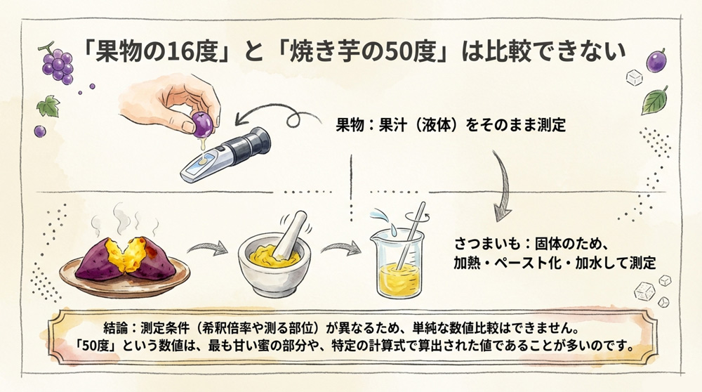 サツマイモにおける糖度の測り方