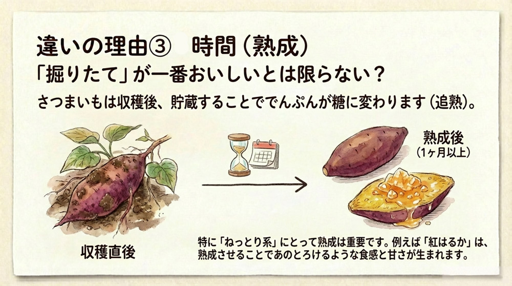 保存・熟成による甘さの変化