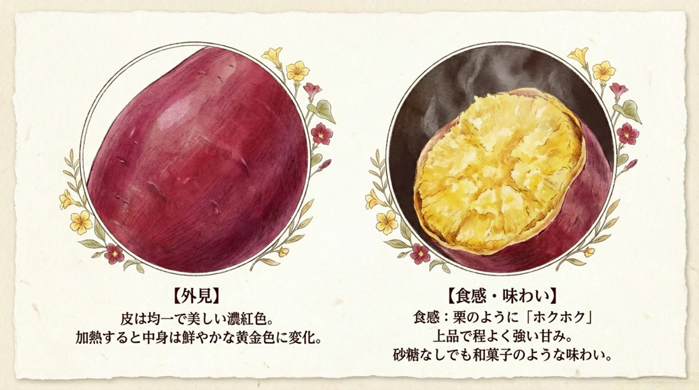 表皮が鮮やかな紅色で中身が黄金色