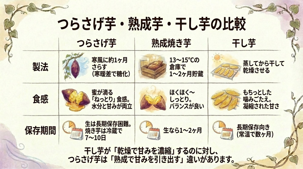 つらさげ芋と他の芋・干し芋との比較
