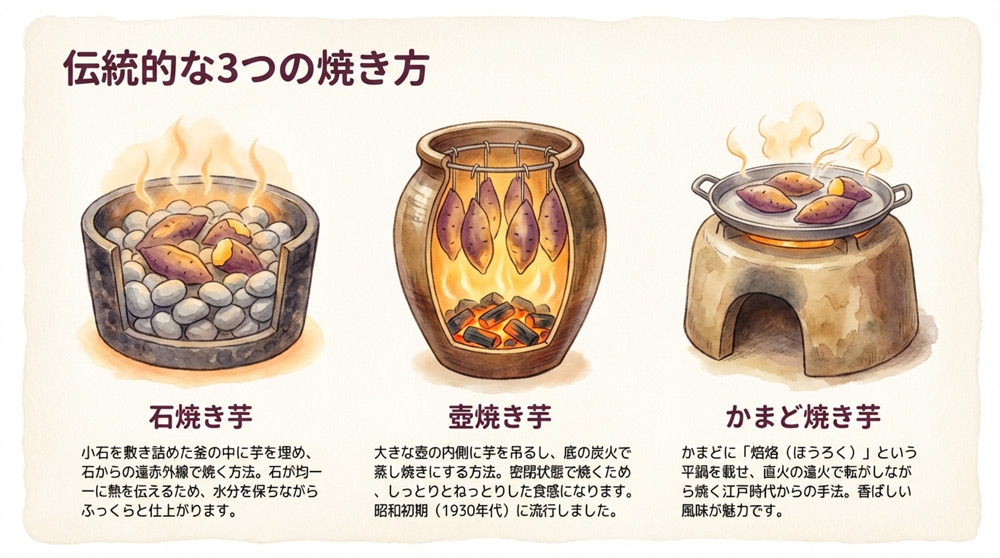 焼き芋の種類と焼き方の違い