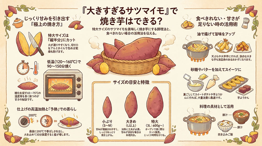「大きすぎるサツマイモ」で焼き芋はできる？