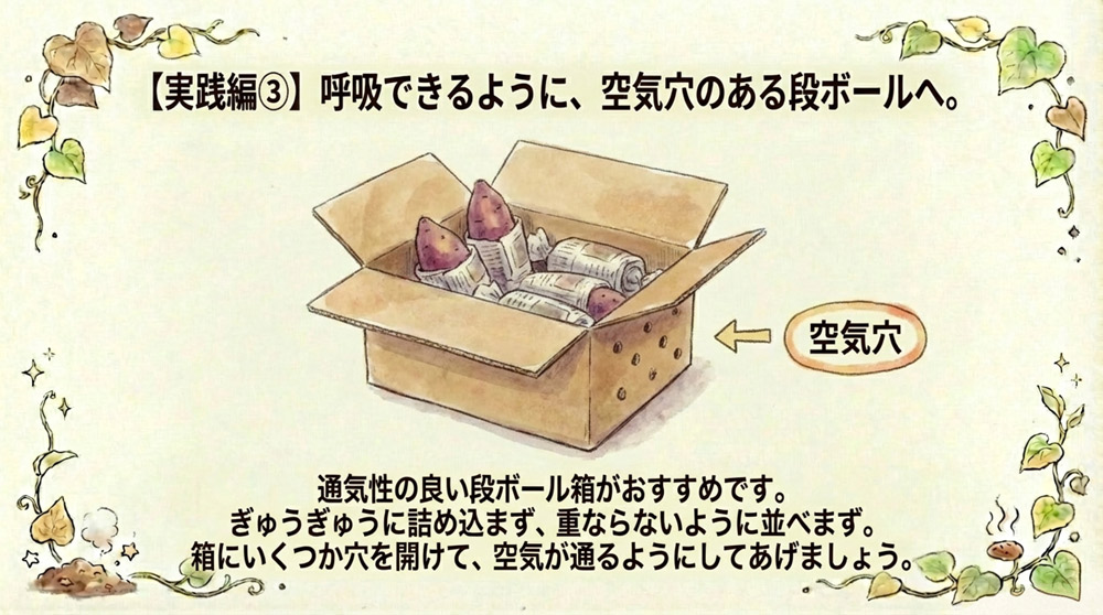 密閉は避け、箱に空気穴をあける