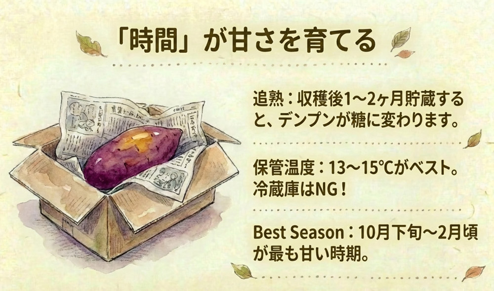 さつまいもは熟成(追熟)でさらに甘くなる