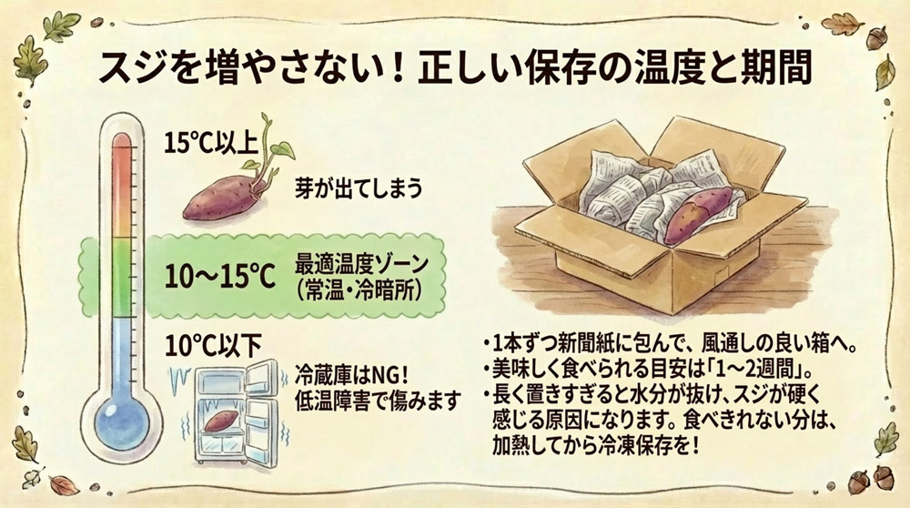 保存方法による繊維質の変化にも注意