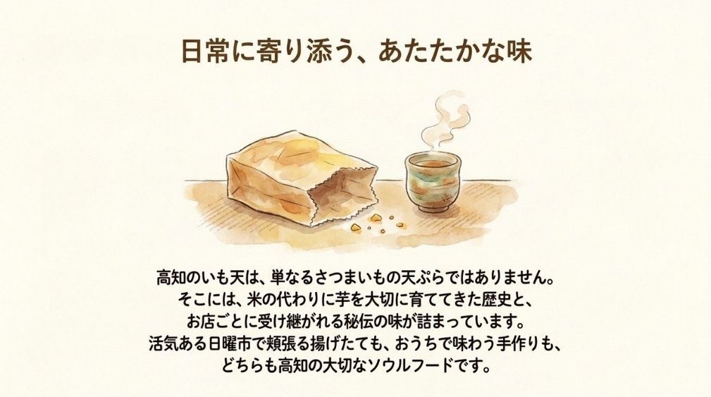 まとめ|高知のいも天とは?普通の天ぷらとの違いと日曜市の歴史